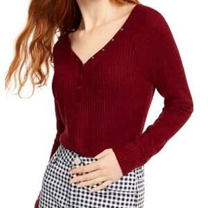Ultra Flirt Waffle Knit Henley Top Size M NEW
